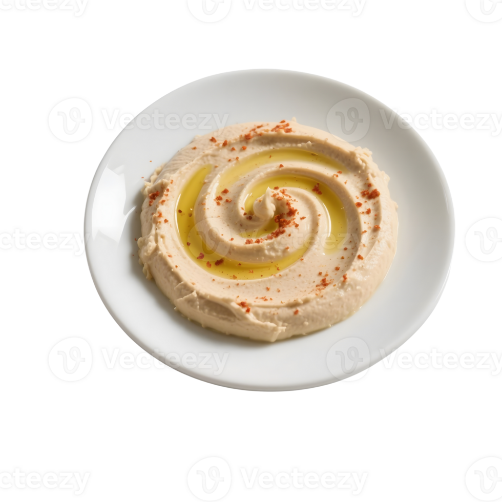 Hummus with olive oil on a plate isolated on transparent background png