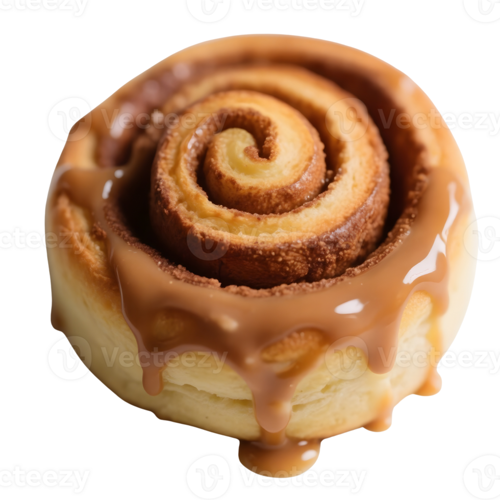 Cinnamon roll with caramel sauce isolated on transparent background png