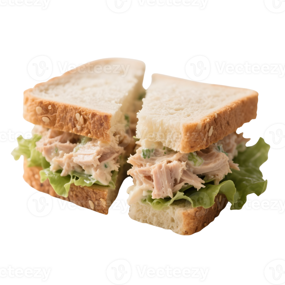 Halved tuna salad sandwich with lettuce isolated on transparent background png