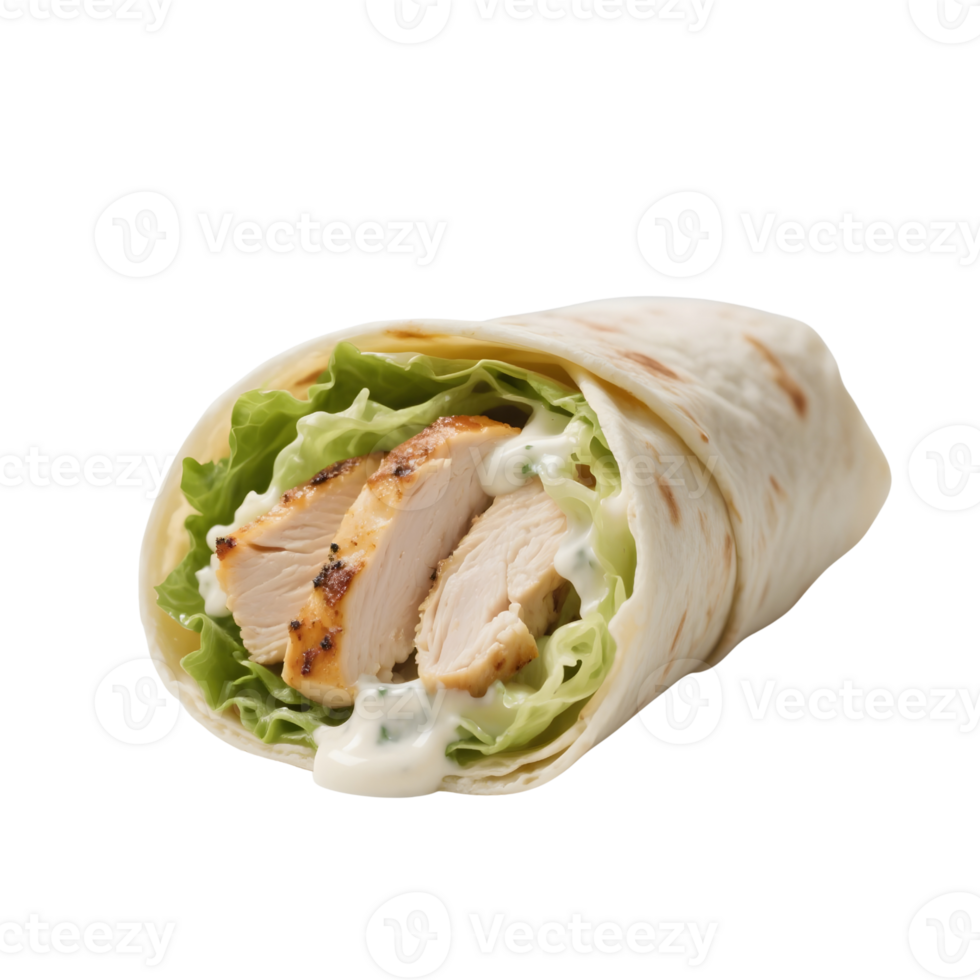 Chicken wrap with lettuce and sauce isolated on transparent background png