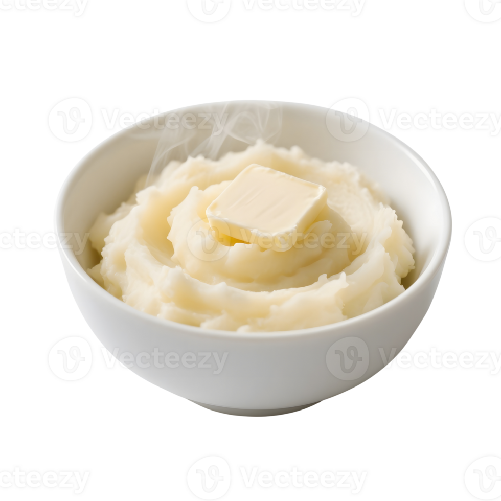 Bowl of mashed potatoes with butter isolated on transparent background png