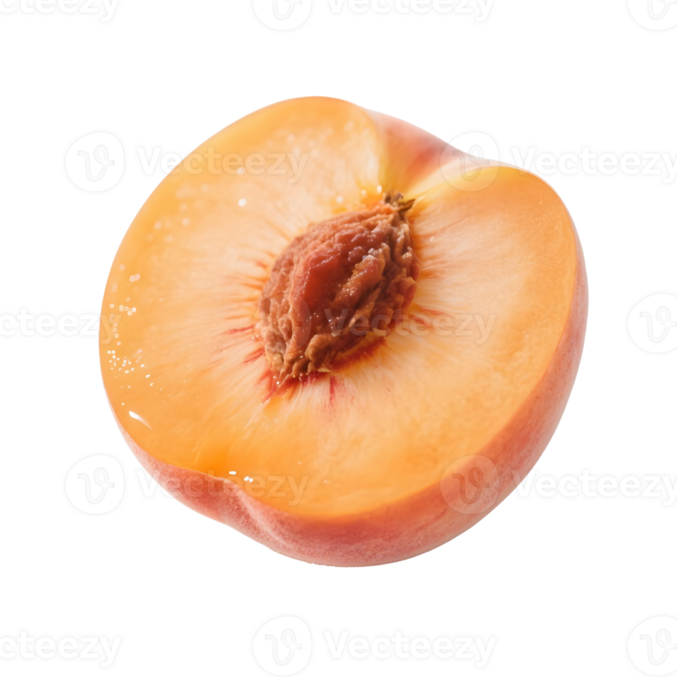 Cut peach half with stone isolated on transparent background png