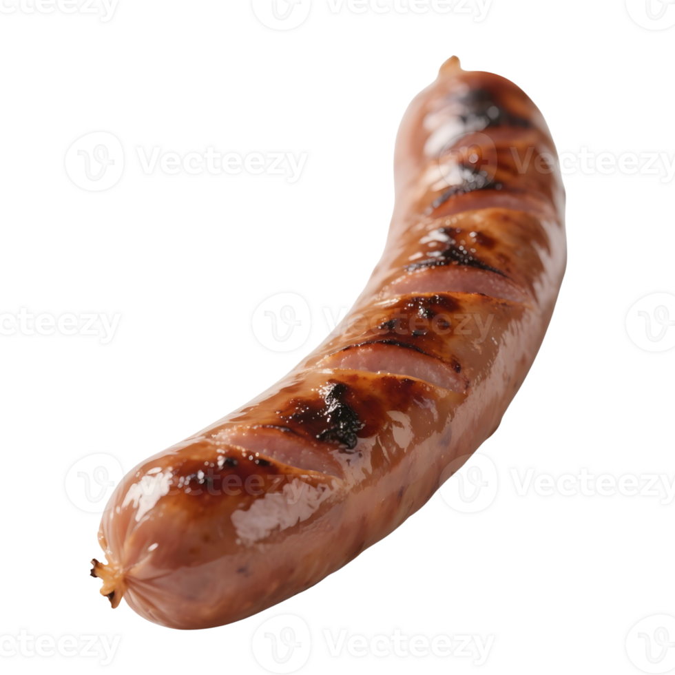 Grilled sausage isolated on transparent background showcasing grill marks png