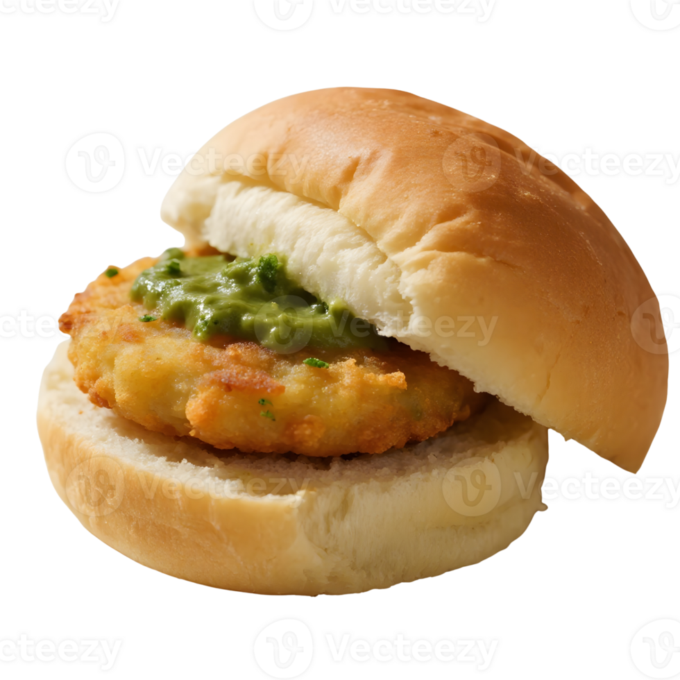 Aloo tikki burger with green chutney isolated on transparent background png