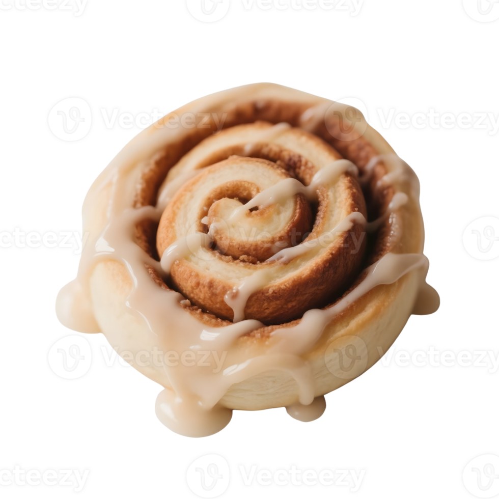 Cinnamon roll with white icing isolated on transparent background png