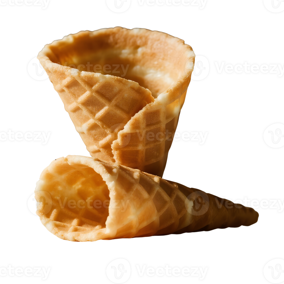 Two empty waffle cones stacked isolated on transparent background png