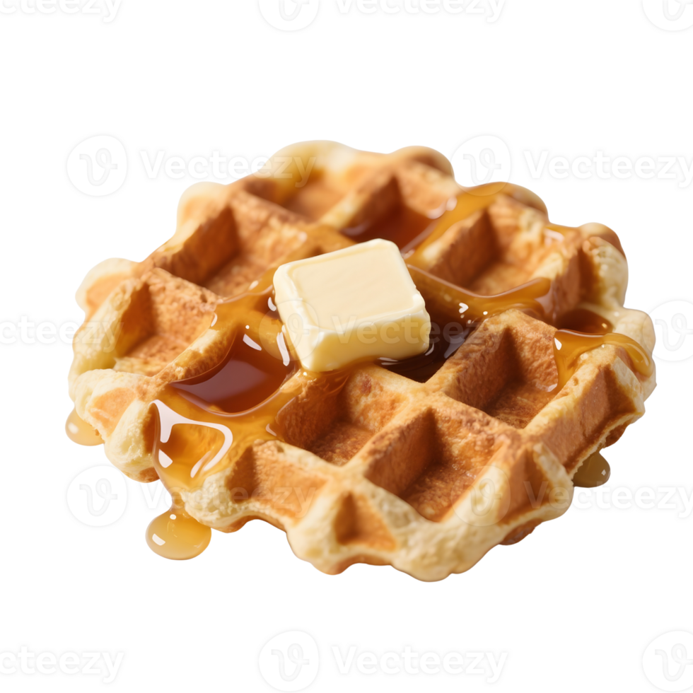 Golden waffle with butter and syrup isolated on transparent background png