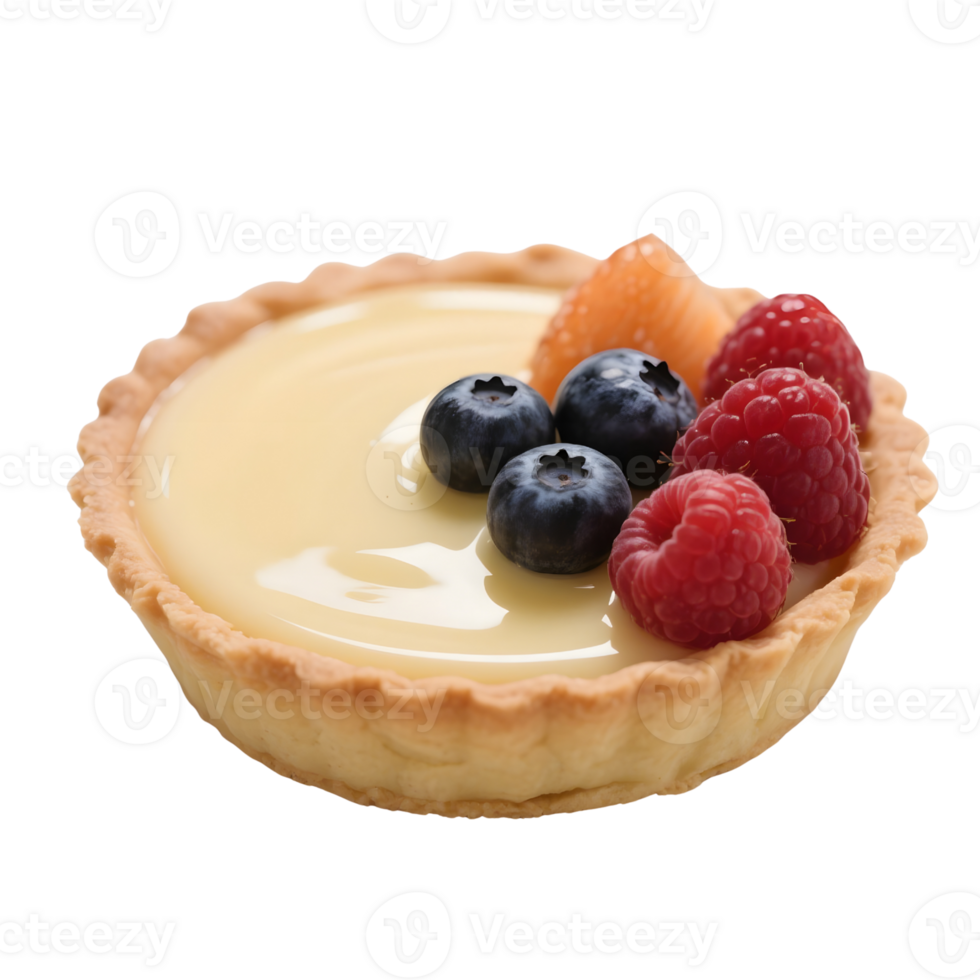 Fruit tart with berries and custard isolated on transparent background png
