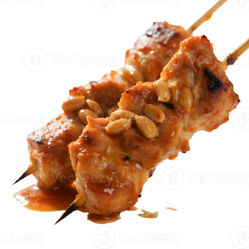 Chicken satay skewers with peanut sauce isolated on transparent background png