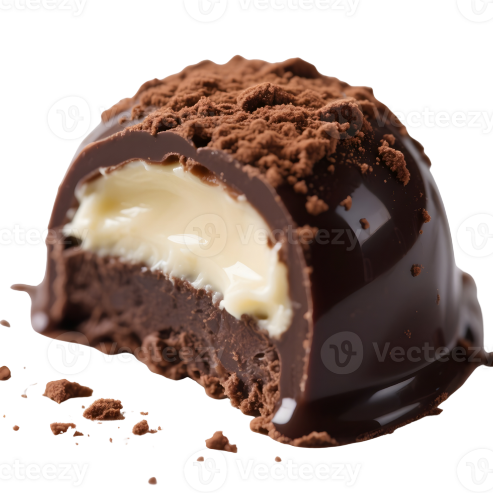 Cut chocolate truffle isolated on transparent background png