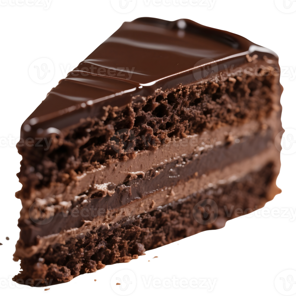 Chocolate cake slice with layers isolated on transparent background png