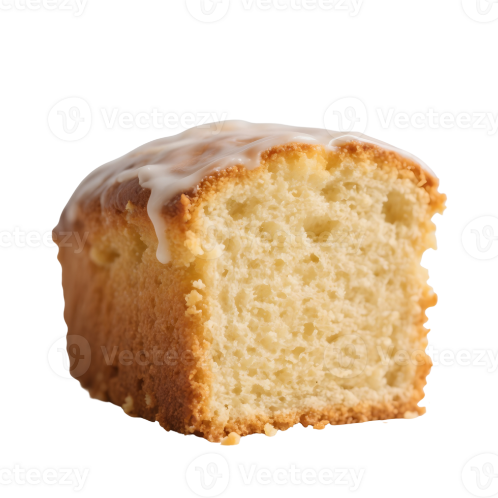 Slice of pound cake with icing isolated on transparent background png
