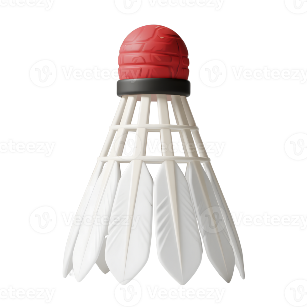A white and red badminton shuttlecock isolated on transparent background png