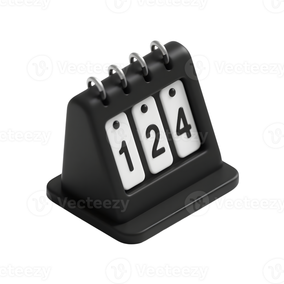 Black flip calendar showing the date 124 isolated on transparent background png