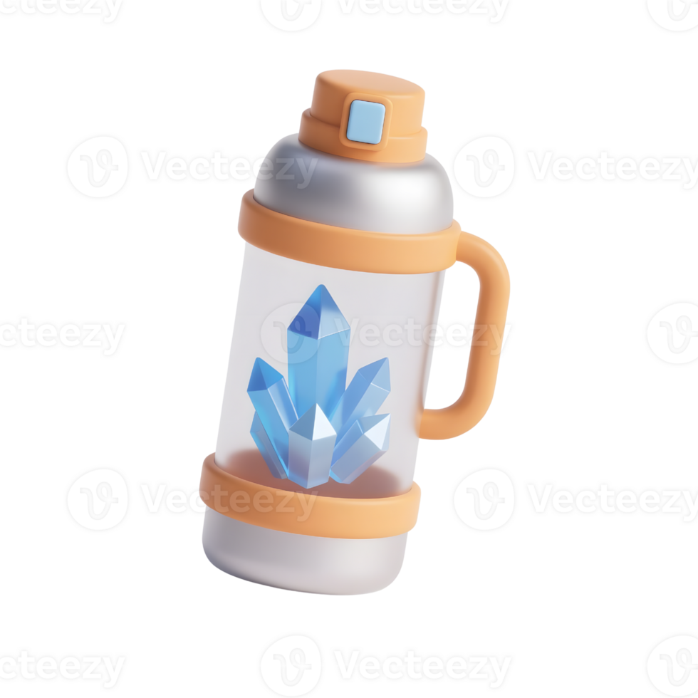 Modern water bottle with blue crystals isolated on transparent background png