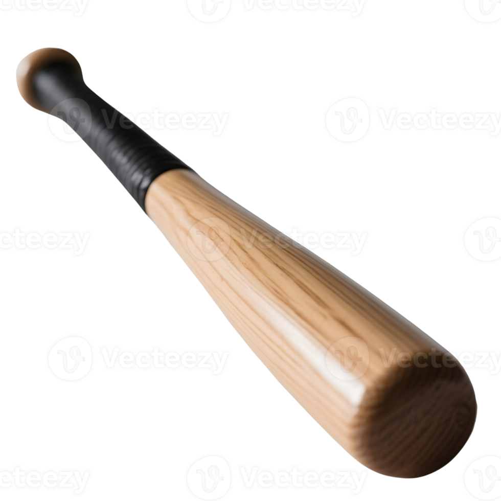 Wooden baseball bat with black grip isolated on transparent background png