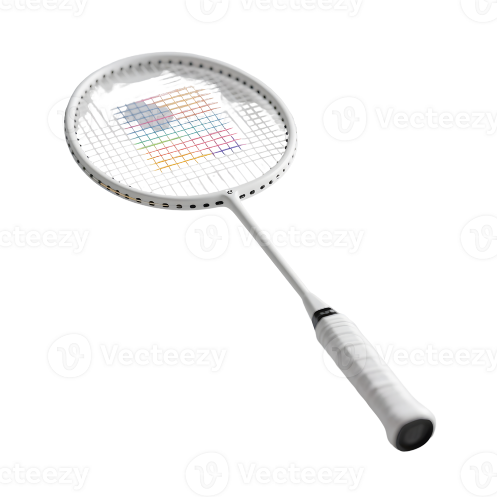 White badminton racket isolated on transparent background for design use png