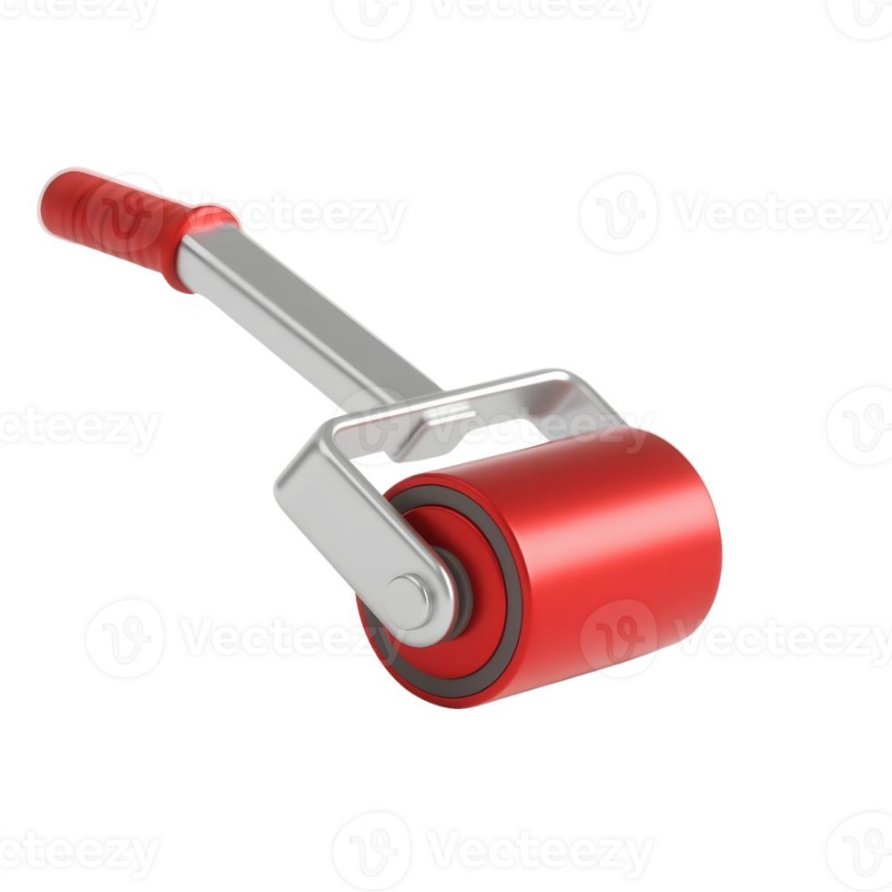 A red hand roller tool with a silver handle isolated on transparent background png