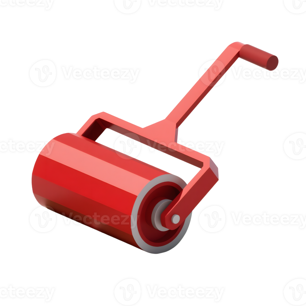 A red hand roller tool with a matching handle isolated on transparent background png