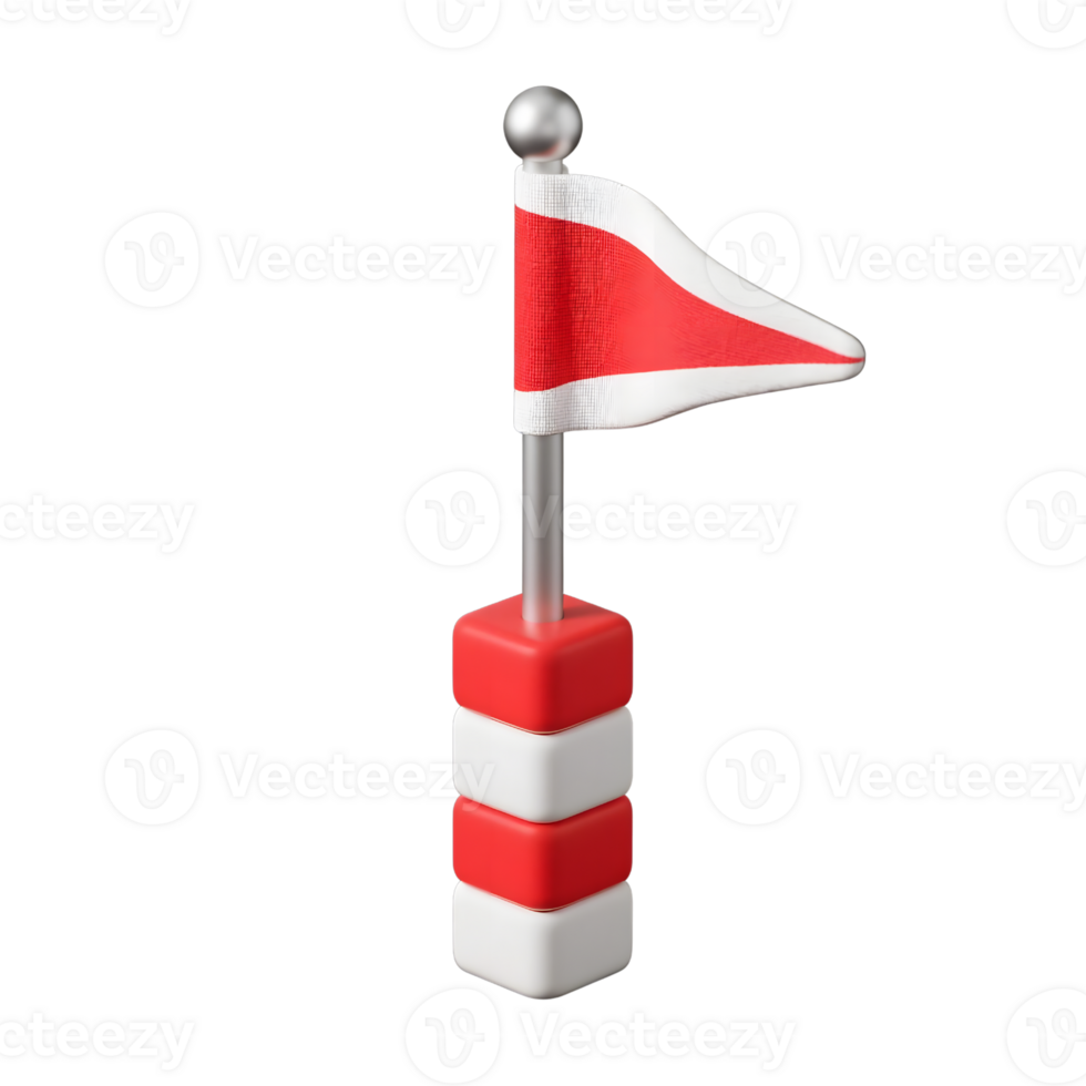 A red and white golf flag on a pole isolated on transparent background png