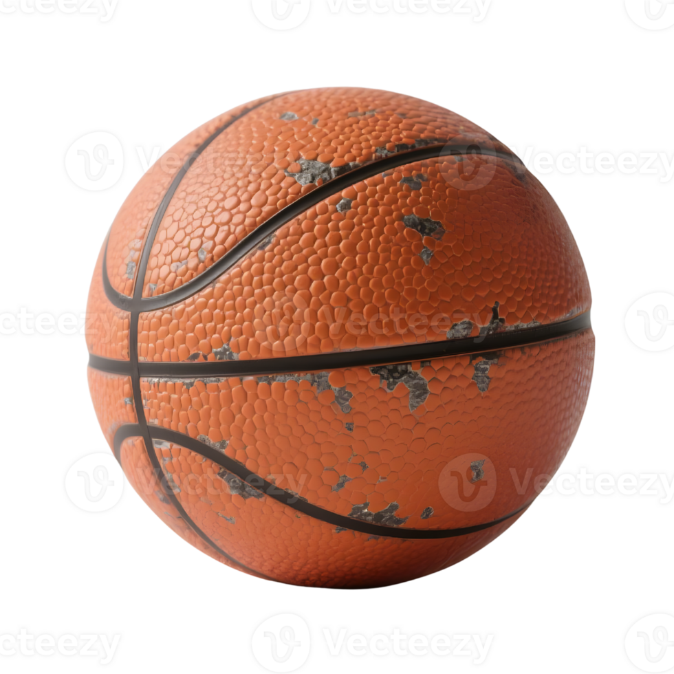 Worn basketball with peeling texture isolated on transparent background png