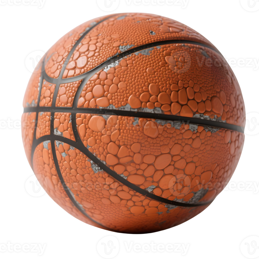 Old basketball with peeling texture isolated on transparent background png