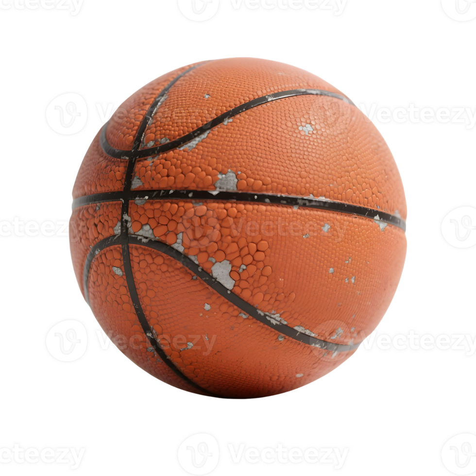 Old orange basketball with peeling paint isolated on transparent background png