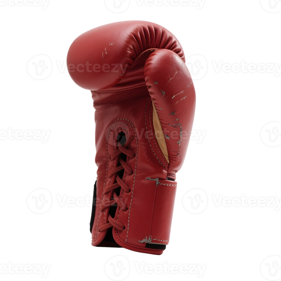 Single red vintage boxing glove isolated on transparent background png