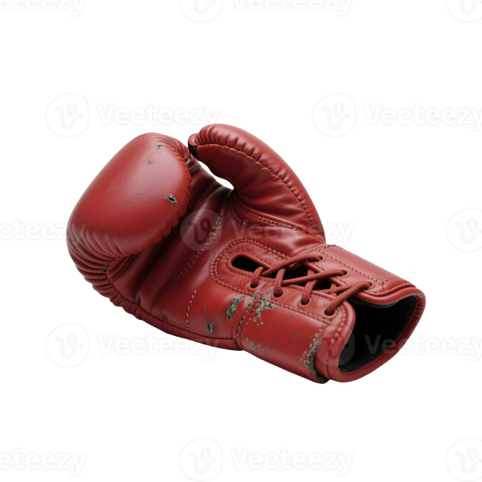 Red vintage boxing glove isolated on transparent background studio shot png