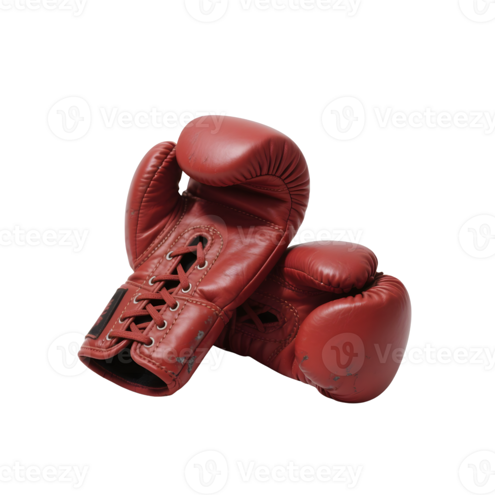 Pair of red vintage boxing gloves isolated on transparent background png
