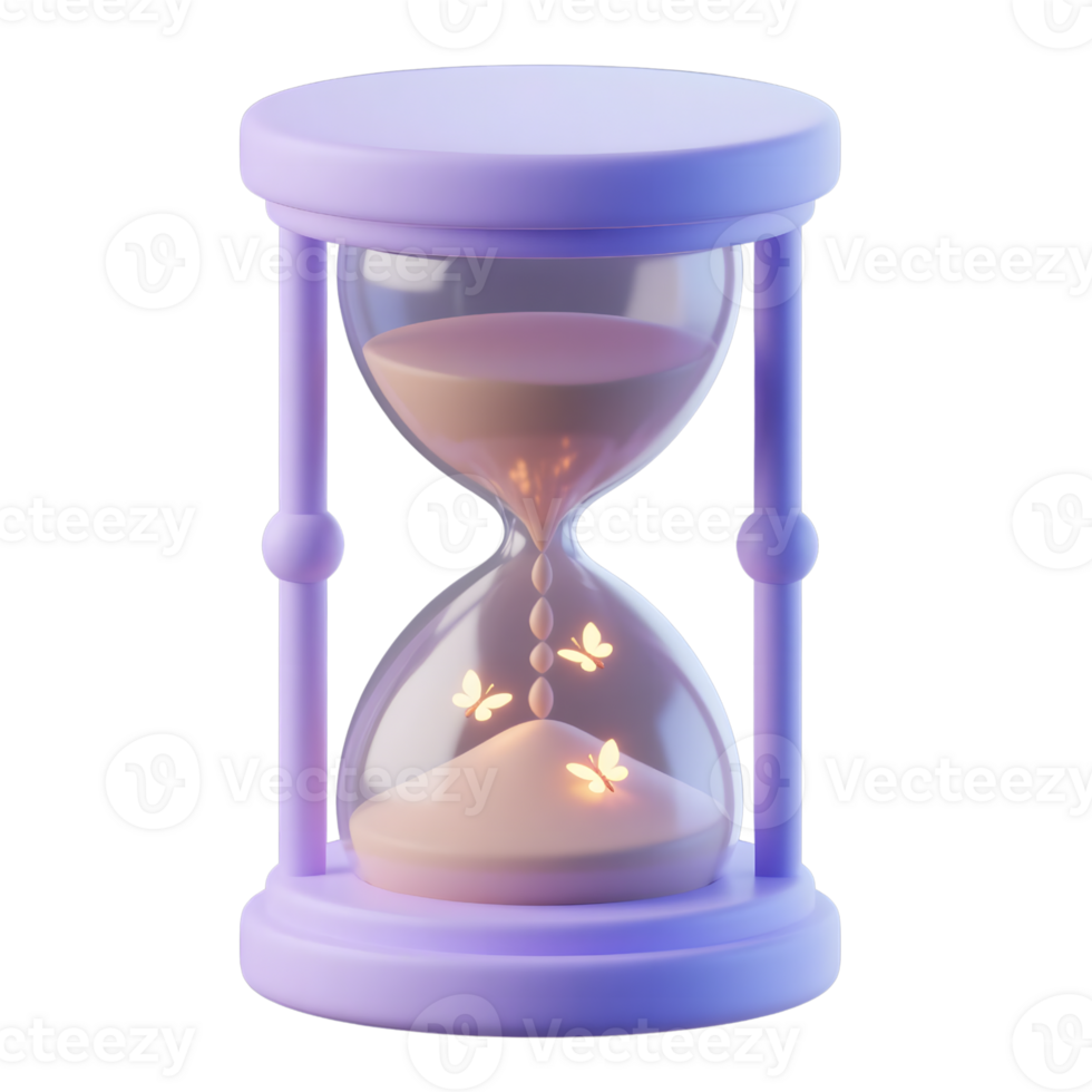 Purple hourglass with butterflies isolated on transparent background png