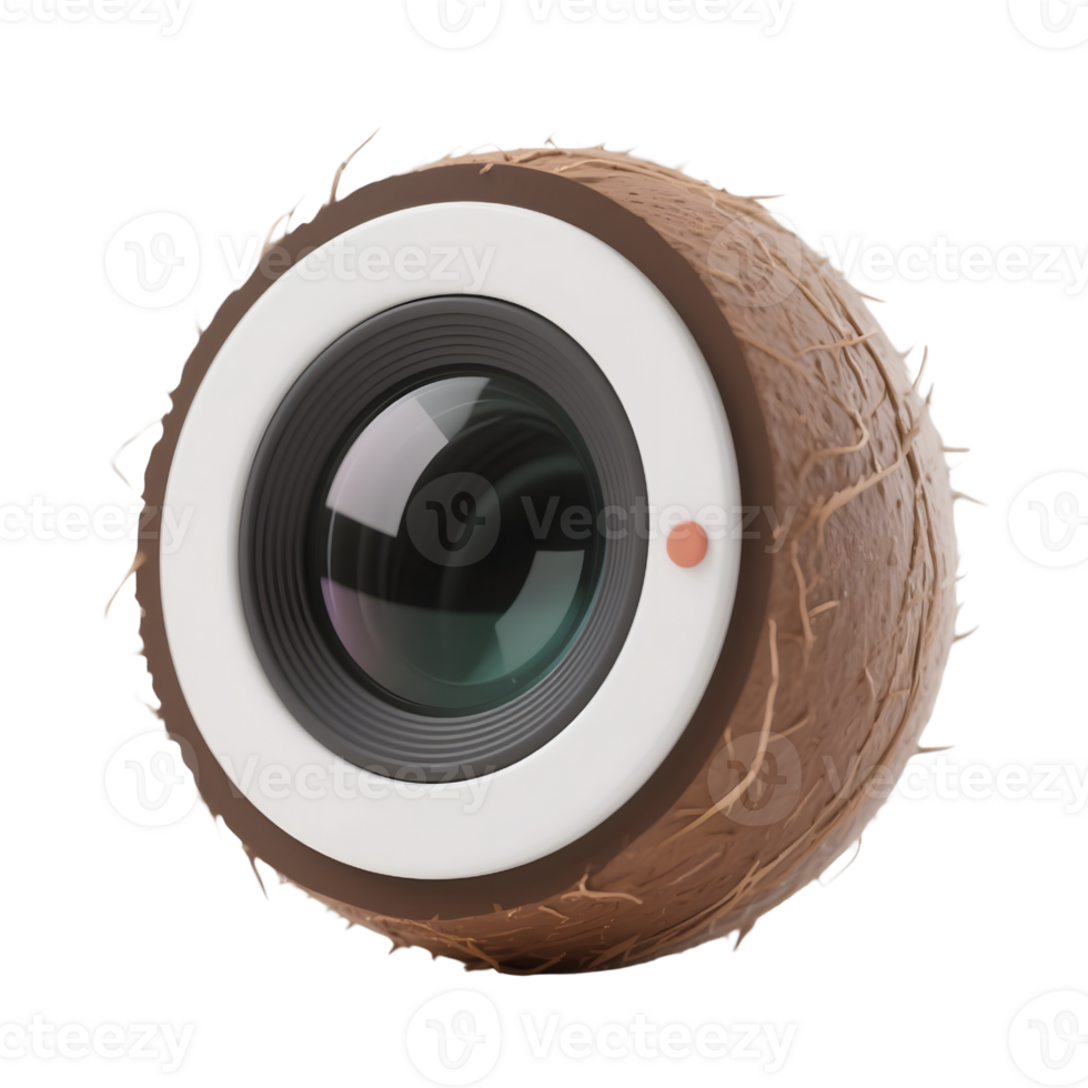 Coconut camera lens isolated on transparent background in a modern style png