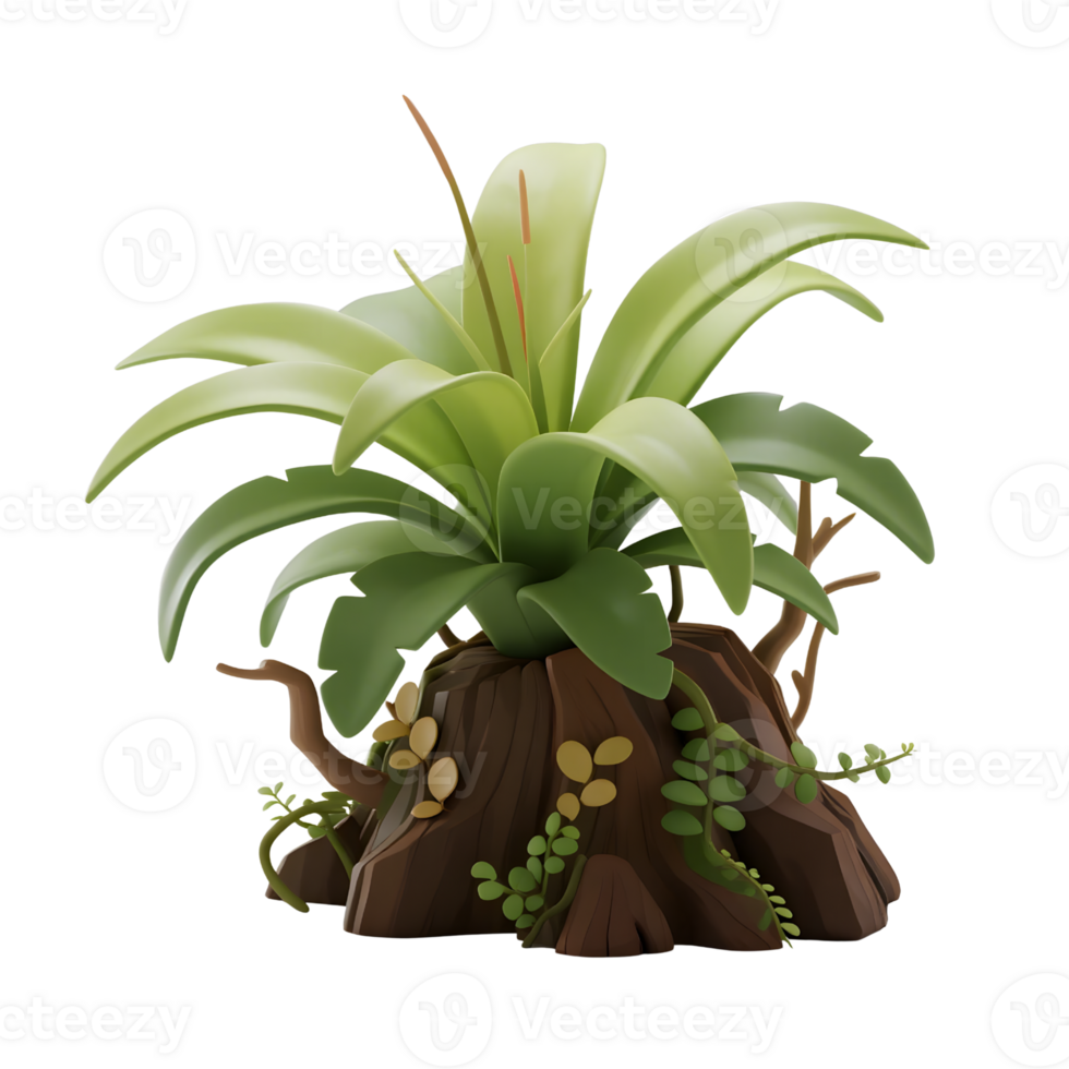Cartoon plant growing from a tree stump isolated on transparent background png