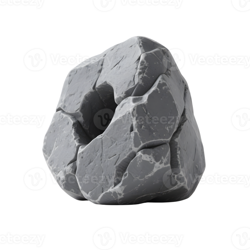 A gray rock stone isolated on transparent background in 3d render png