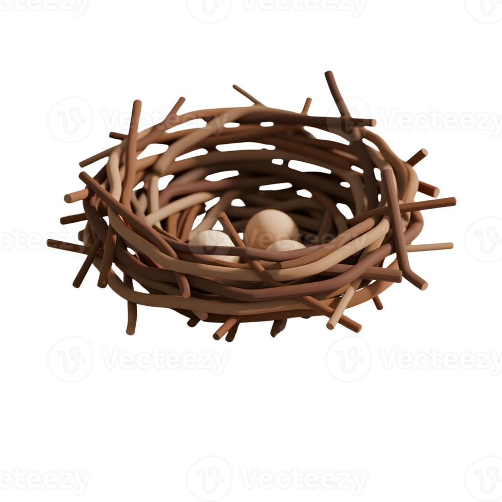 Bird nest with three eggs isolated on transparent background png