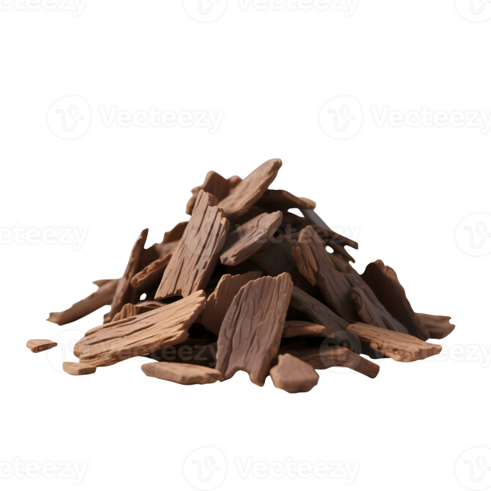 Pile of brown wood chips isolated on transparent background png