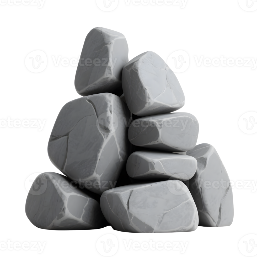 Pile of grey stones stacked on each other isolated on transparent background png