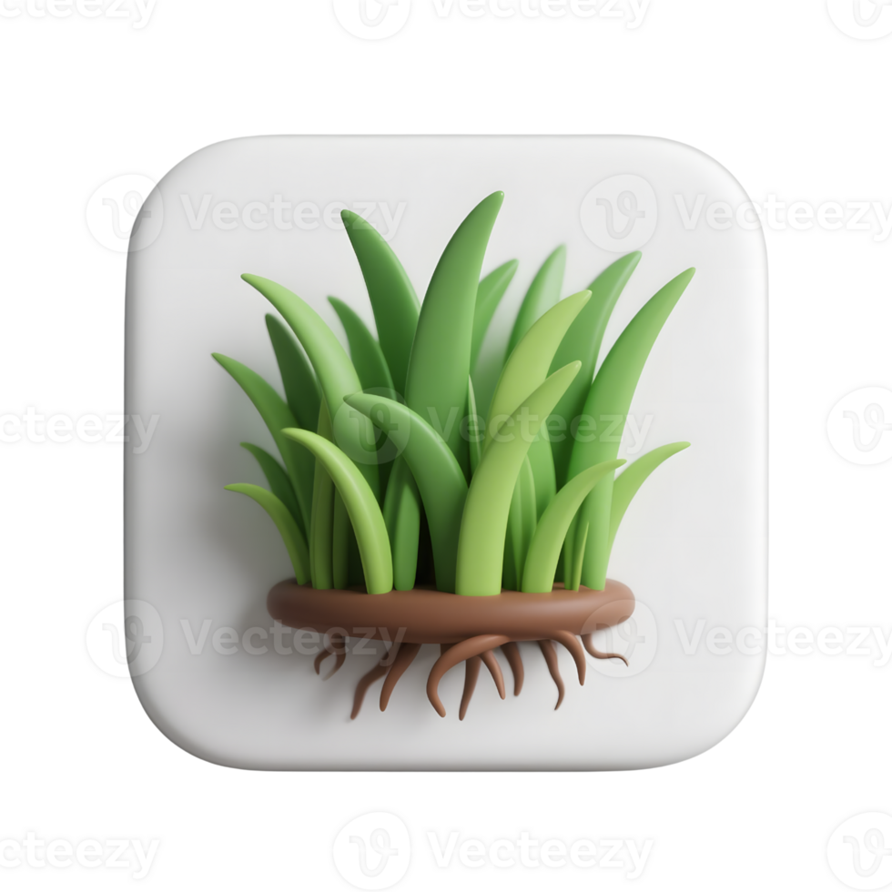 Green grass icon isolated on transparent background in 3d render png