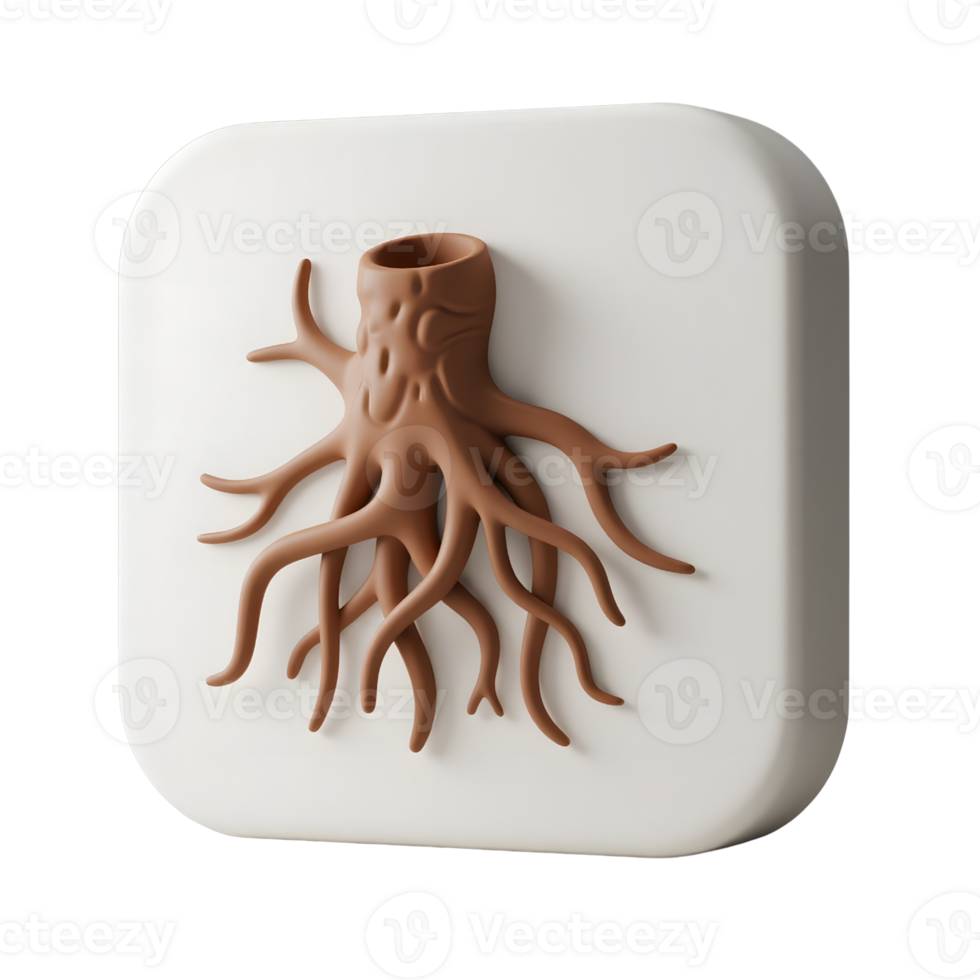 Cartoon tree roots emerging from a square block isolated on transparent background png
