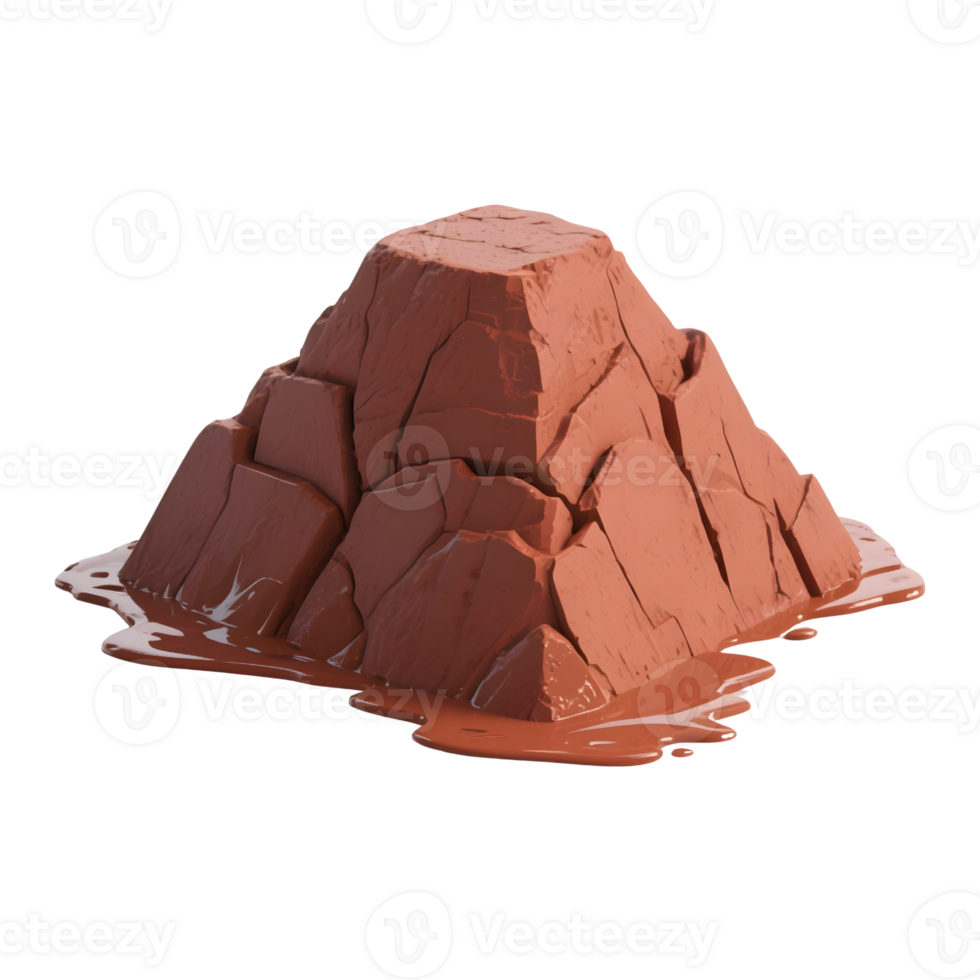 Chocolate rock mountain with lava isolated on transparent background png