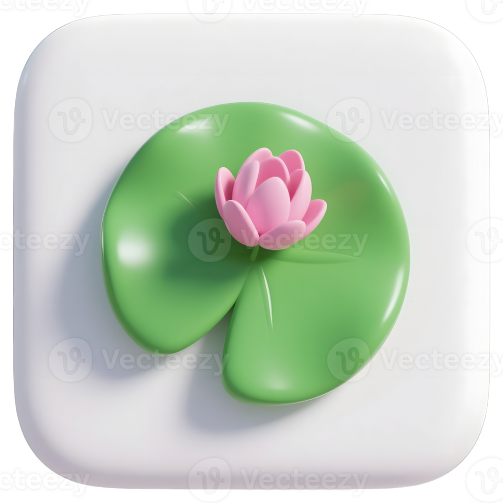 Pink lotus flower on a green lily pad isolated on transparent background png