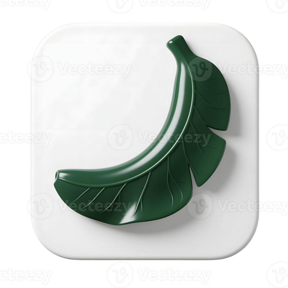 A green banana leaf isolated on transparent background in 3d render png