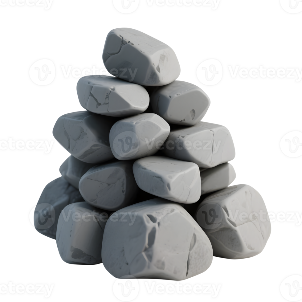 Stack of grey stones piled high isolated on transparent background png