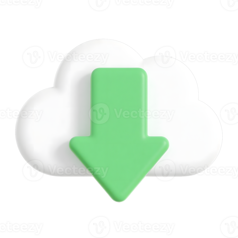A green arrow pointing down from a cloud isolated on transparent background png
