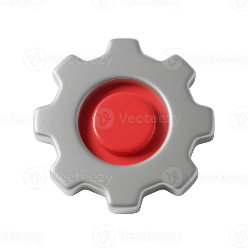 A gray and red gear wheel isolated on transparent background png
