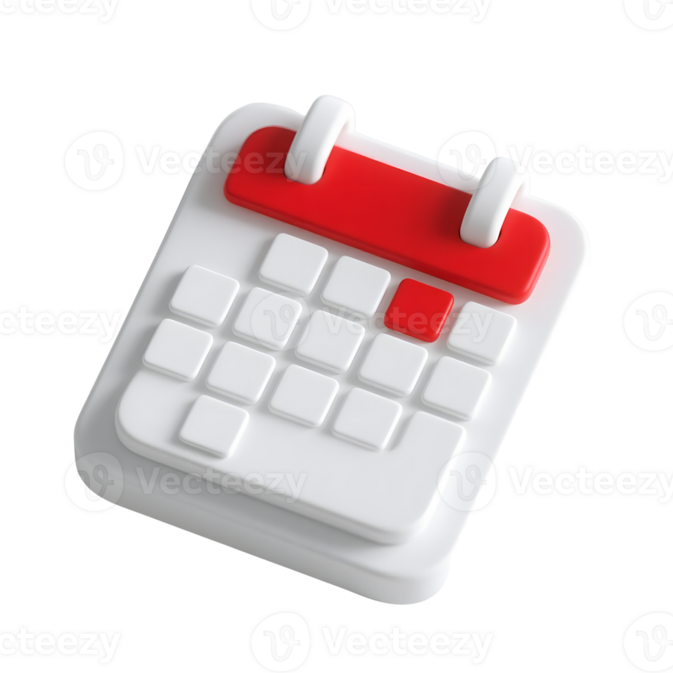 A white calendar with a red highlight isolated on transparent background png