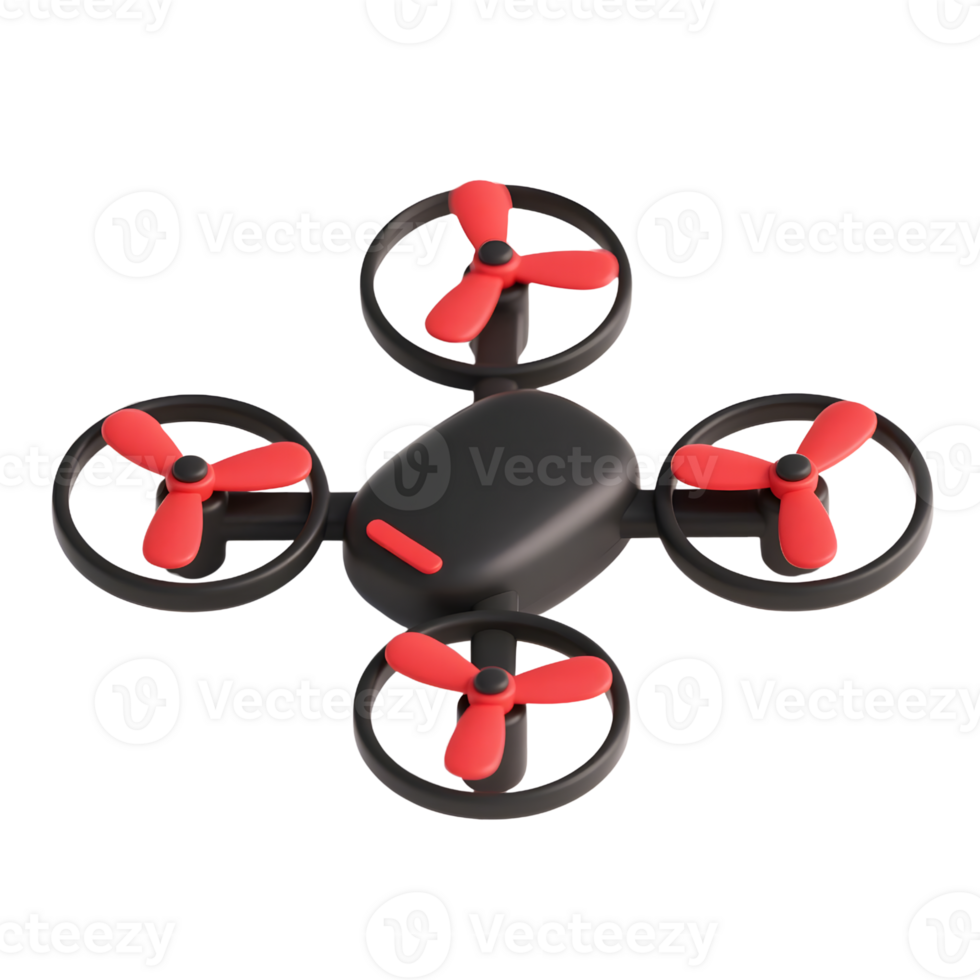 A black and red drone, isolated on transparent background png