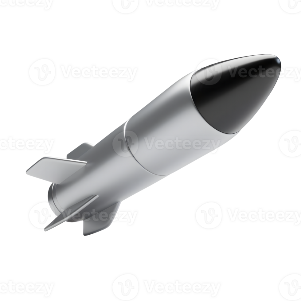 A silver and black rocket ship, isolated on transparent background png
