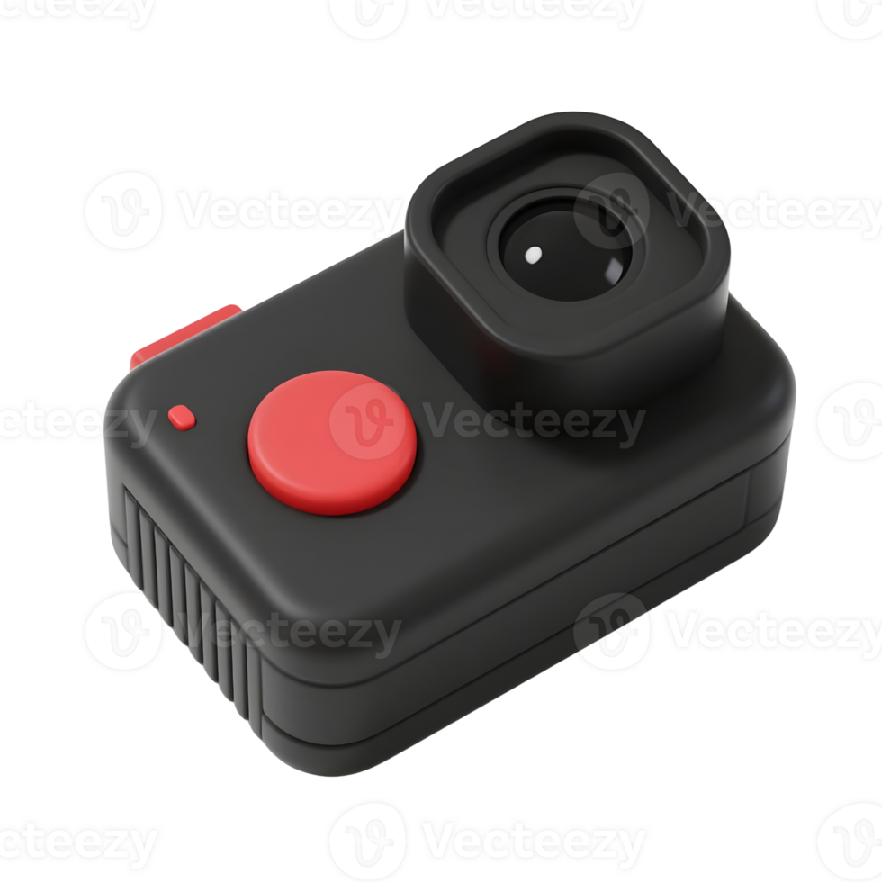A black camera with red button, isolated on transparent background png