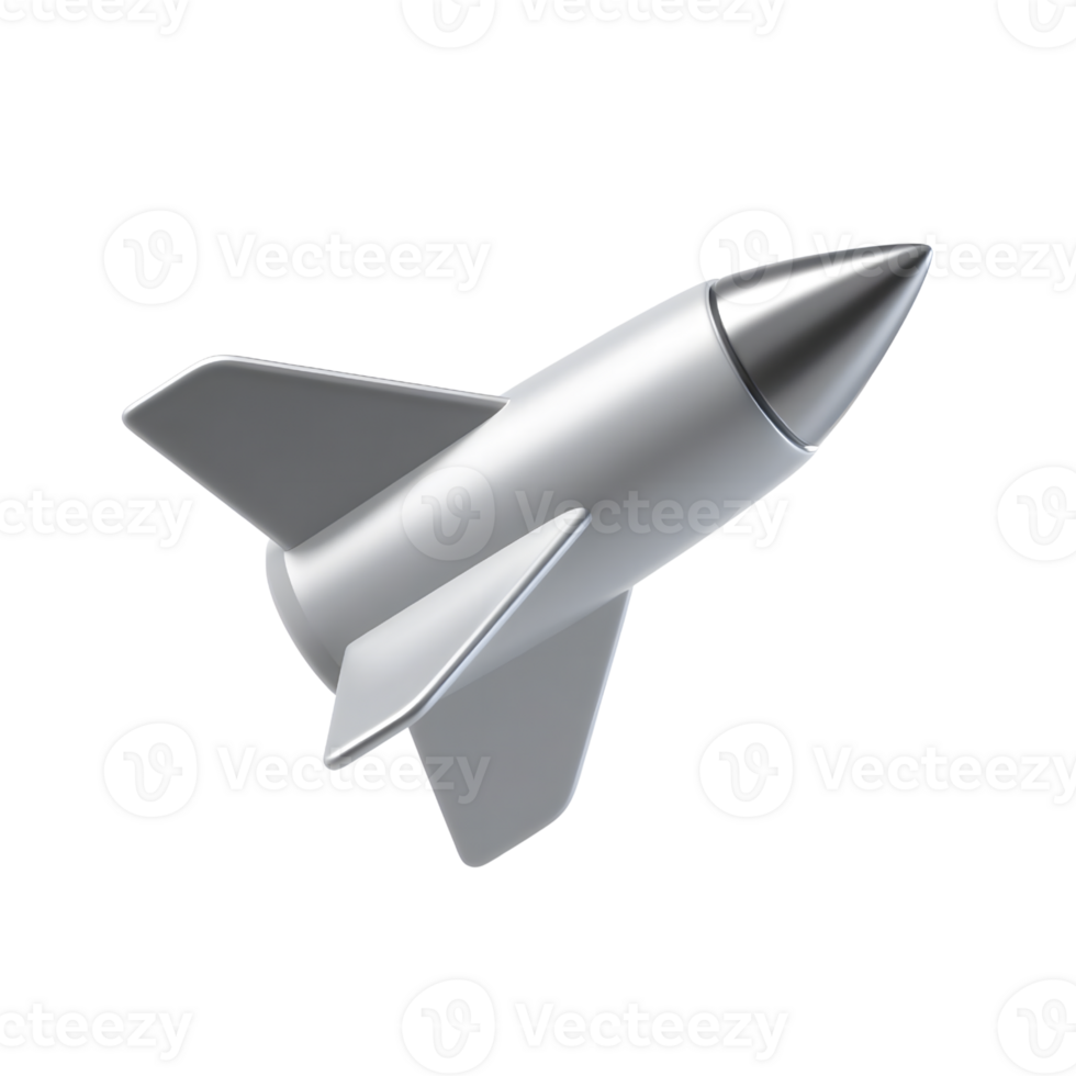 A silver rocket ship isolated on transparent background is ready to fly png